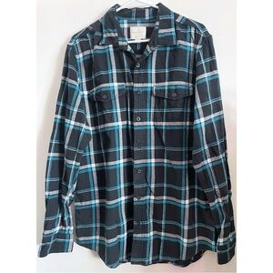American Eagle Outfitters • Men's Black and Blue Plaid Shirt Flannel Large Tall